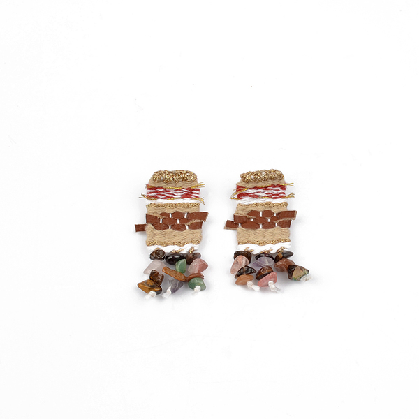 ATHINA MAILI - Κρεμαστά πολύχρωμα σκουλαρίκια με νήματα και ημιπολύτιμες πέτρες - ημιπολύτιμες πέτρες, νήμα, boho, κρεμαστά, καρφάκι - 3
