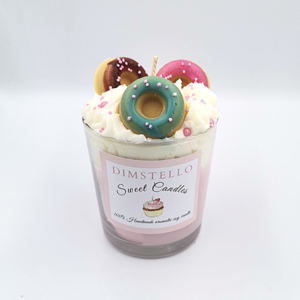 Sweet Candles, χειροποίητο αρωματικό κερί σογιας mini Donuts με γλυκό άρωμα 330γρ. - αρωματικά κεριά, soy candle
