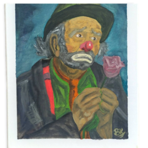 Ελαιογραφία σε καμβά 40χ30 εκ. Πορτρέτο του λυπημένου κλόουν Emmett Kelly. - πίνακες & κάδρα, πίνακες ζωγραφικής