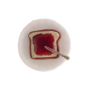 Δαχτυλίδι φέτα ψωμί με μαρμελάδα φράουλα με πολυμερικό πηλό / μεσαίο / μεταλλική βάση / αυξομειούμενο / Twice Treasured - πηλός, cute, γλυκά, αυξομειούμενα, kawaii - 3