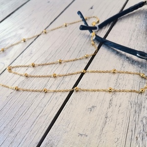 Ατσαλινη Χρυσή Αλυσίδα Γυαλιών με μπίλιες - αλυσίδες, κορδόνια γυαλιών - 3