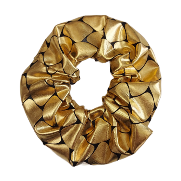 Χρυσό scrunchie από lurex ύφασμα σε μεσαίο μέγεθος, διάμετρος 13εκ - ύφασμα, λαστιχάκια μαλλιών, μεγάλα scrunchies
