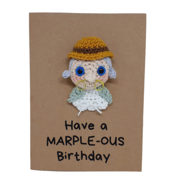 Ευχετήρια κάρτα - Miss Marple - γενέθλια, amigurumi, δώρο για τη γιαγιά