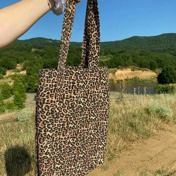 “Leopard tote” υφασμάτινη τσάντα - ύφασμα, animal print, all day, tote, πάνινες τσάντες
