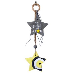 Κρεμαστό Τσιμεντένιο Διακοσμητικό Φυλαχτό " My little STAR " γκρι - κίτρινο - αστέρι, δώρο γέννησης, φυλαχτά, διακοσμητικό παιδικού δωματίου, ενθύμια γέννησης