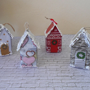 Χειροποίητα Σπιτάκια από χαρτόκουτο, στολίδια για το χριστουγεννιάτικο δέντρο 5,5 Χ 5 X 11cm - χαρτί, σπίτι, στολίδια, προσωποποιημένα - 3