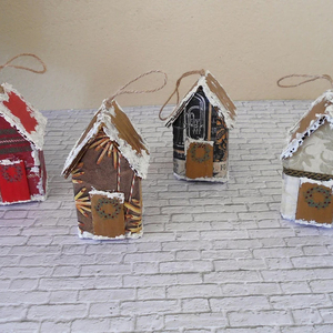 Χειροποίητα Σπιτάκια από χαρτόκουτο, στολίδια για το χριστουγεννιάτικο δέντρο 5,5 Χ 5 X 11cm - χαρτί, σπίτι, στολίδια, προσωποποιημένα - 5