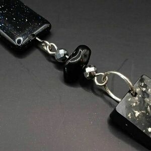 Starry Night Earrings - BohoChic σκουλαρίκια από υγρό γυαλί και ημιπολύτιμες/κρυστάλλινες χάντες - μαύρο/ασημί - ημιπολύτιμες πέτρες, αιματίτης, ατσάλι, boho - 2