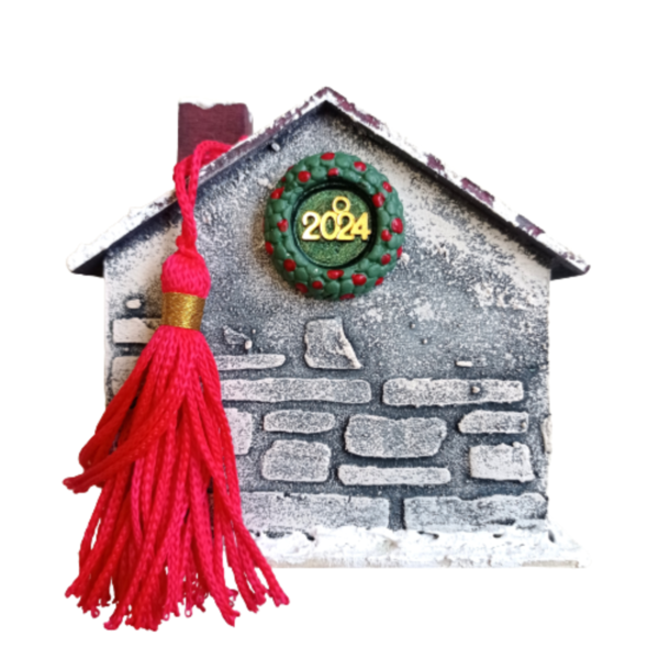 Ξύλινος κουμπαράς γούρι χριστουγεννιάτικο χιονισμένο σπιτάκι - ξύλο, σπίτι, κουμπαράδες, χριστουγεννιάτικα δώρα, γούρια