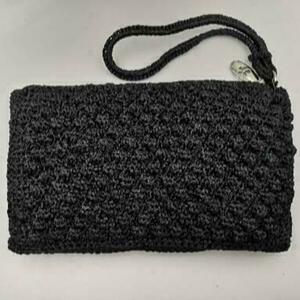 Crochet τσάντα φάκελος, μαυρη με φερμουάρ 23*3*13cm - νήμα, φάκελοι, πλεκτές τσάντες, μικρές - 4