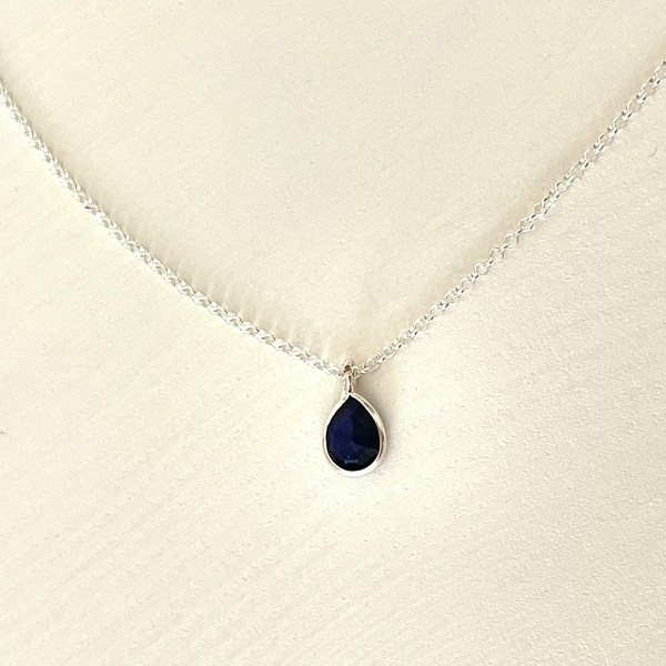 Μίνιμαλ κολιέ με μενταγιόν μπλε Χαλαζία σε σχήμα δάκρυ από ασήμι 925. - ασήμι, ημιπολύτιμες πέτρες, κοντά, μενταγιόν - 2