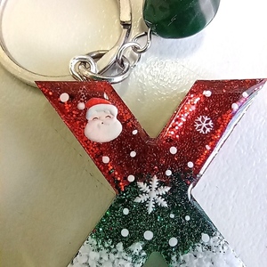 Χριστουγεννιάτικο μπρελόκ μονόγραμμα από υγρό γυαλί - γυαλί, αξεσουάρ, χριστουγεννιάτικα δώρα, προσωποποιημένα, μπρελοκ κλειδιών - 3