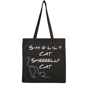 Πάνινη τσάντα 40x38cm, μαύρη υφασμάτινη τσάντα για βιβλία και ψώνια, smelly cat - ύφασμα, πάνινες τσάντες