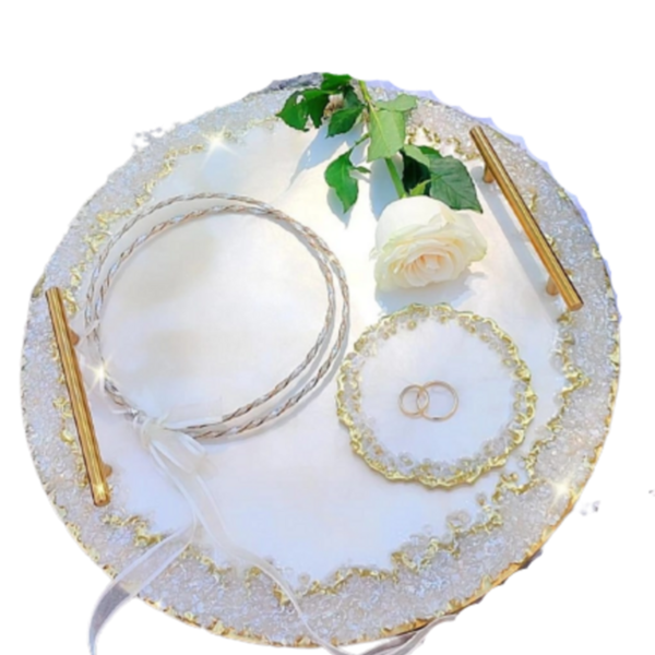 Δίσκος γάμου με χρυσές λεπτομέρειες από υγρό γυαλί - δίσκος, είδη γάμου, διακοσμητικά, δίσκοι σερβιρίσματος
