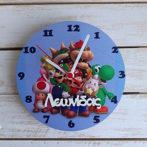 Ξύλινο ρολόι τοίχου 20εκ "Mario" - αγόρι, ρολόι, δώρο, ρολόγια, ήρωες κινουμένων σχεδίων, διακοσμητικό παιδικού δωματίου - 2