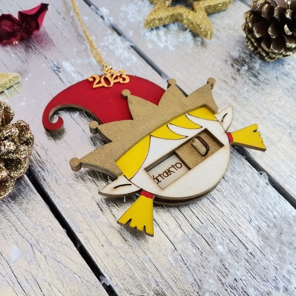 Ξύλινο Χριστουγεννιάτικο Στολίδι γούρι 3D ξωτικό κορίτσι με διακόπτη καλό ή άτακτο - ξύλο, χριστουγεννιάτικα δώρα, στολίδια - 4