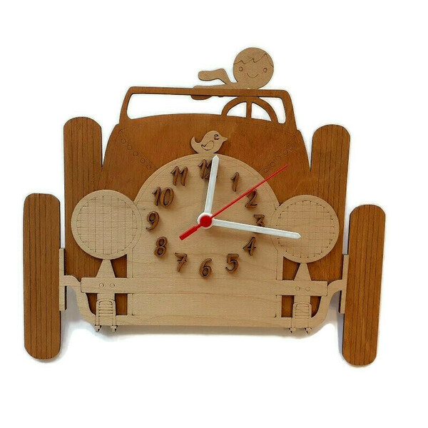 Ξύλινο ρολόι τοίχου 30εκ "Αυτοκίνητο" - αγόρι, ρολόι, δώρο, ρολόγια, διακοσμητικό παιδικού δωματίου