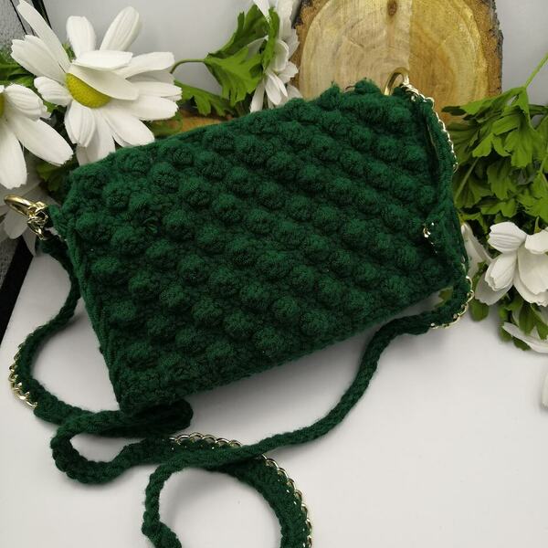 Πλεκτή τσάντα ώμου crochet - νήμα, all day, πλεκτές τσάντες, βραδινές, μικρές - 2