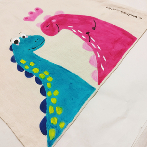 Tote bag οικολογική γυναικεία τσάντα ζωγραφίσμενη στο χέρι ❤️ Dinosaurs couple - ύφασμα, ώμου, all day, tote, πάνινες τσάντες - 2