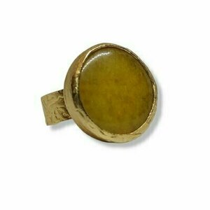Ορειχάλκινο δαχτυλίδι σε ματ χρυσό χρώμα με στρογγυλή φυσική πέτρα κίτρινη-μουσταρδί - ημιπολύτιμες πέτρες, στρογγυλό, αυξομειούμενα