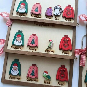 Ξύλινο στολίδι "Οικογένεια πουλόβερ" - ξύλο, χριστουγεννιάτικα δώρα, στολίδια, προσωποποιημένα - 3