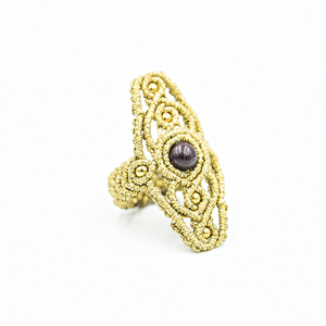 Χρυσό, μακραμέ μεγάλο δαχτυλίδι με Ρόδι (Garnet) - ημιπολύτιμες πέτρες, μακραμέ, boho, σταθερά