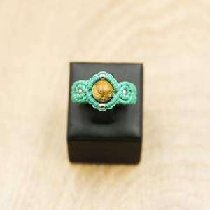 Μακραμέ δαχτυλίδι, πράσινο-μπλε χρώματος με ίασπι ( Jasper) - ημιπολύτιμες πέτρες, μακραμέ, boho, σταθερά - 3