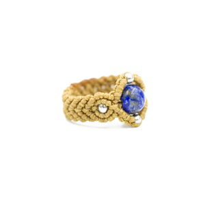 Μακραμέ δαχτυλίδι, ταμπά χρώματος με Λαπίς Λαζούλι - ημιπολύτιμες πέτρες, μακραμέ, boho, σταθερά