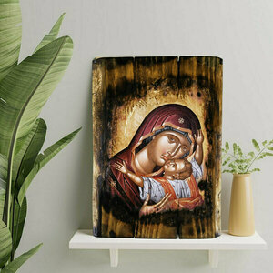 Παναγία Καρδιώτισσα Εικόνα Σε Ξύλο 23x32cm - πίνακες & κάδρα, πίνακες ζωγραφικής, εικόνες αγίων - 2