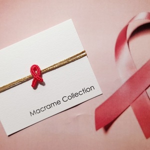Βραχιόλι μακραμέ με το σύμβολο κατά του καρκίνου του μαστού - νήμα, μακραμέ, χεριού, αυξομειούμενα - 2