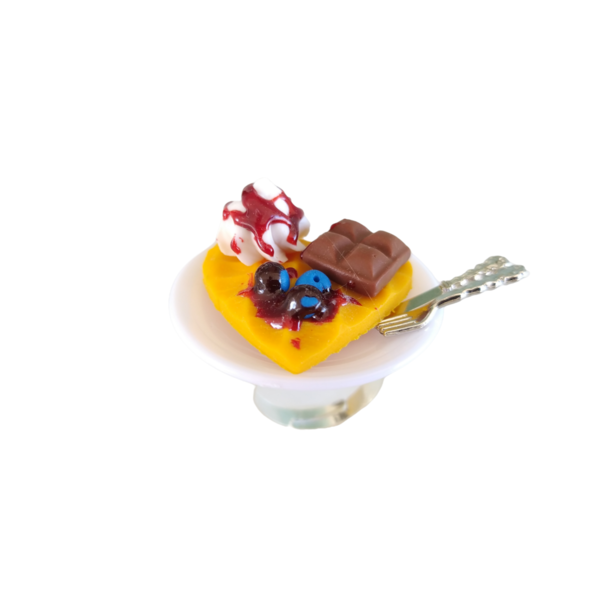 Δαχτυλίδι βάφλα καρδιά με σαντιγί, σοκολάτα και blueberries με πολυμερικό πηλό / μεγάλο / μεταλλική βάση / αυξομειούμενο / Twice Treasured - πηλός, cute, γλυκά, αυξομειούμενα, kawaii