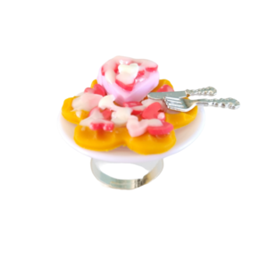 Δαχτυλίδι βάφλα Αγίου Βαλεντίνου με ζαχαρωτά καρδιές με πολυμερικό πηλό / μεγάλο / μεταλλική βάση / αυξομειούμενο / Twice Treasured - πηλός, cute, γλυκά, αυξομειούμενα, kawaii
