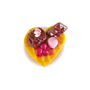 Δαχτυλίδι βάφλα καρδιά με παγωτό σοκολάτας, σοκολάτα, κεράσια και ροζ macaron με πολυμερικό πηλό / μεγάλο / μεταλλική βάση / αυξομειούμενο / Twice Treasured - πηλός, cute, γλυκά, αυξομειούμενα, kawaii