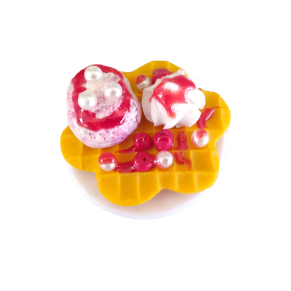 Δαχτυλίδι βάφλα με παγωτό φράουλα, σαντιγί και κεράσια με πολυμερικό πηλό / μεγάλο / μεταλλική βάση / αυξομειούμενο / Twice Treasured - πηλός, cute, γλυκά, αυξομειούμενα, kawaii - 2