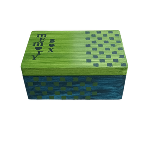 Ξύλινο χειροποίητο memory box - Μπλε/Λαχανί- 30*20*13,5εκ. - 3