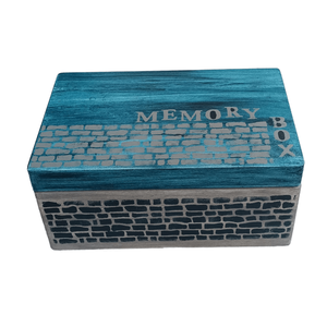 Ξύλινο χειροποίητο memory box - Μπλε/Γκρι - 30*20*13,5εκ.