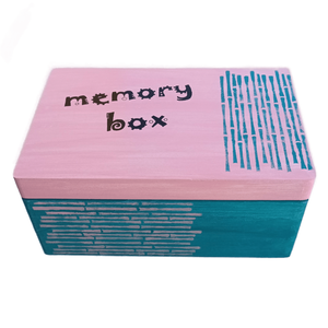 Ξύλινο χειροποίητο memory box - Τυρκουάζ/Ροζ - 30*20*13,5εκ.