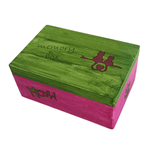 Ξύλινο χειροποίητο memory box - Φούξια/Πράσινο- 30*20*13,5εκ. - 2