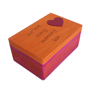 Ξύλινο χειροποίητο "our love story" memory box - Κόκκινο/Πορτοκαλί- 30*20*13,5εκ. - 3