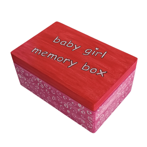 Ξύλινο χειροποίητο Baby Girl Memory Box - Φούξια/Κόκκινο- 30*20*13,5εκ. - 3