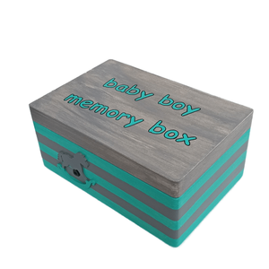 Ξύλινο χειροποίητο Baby Boy Memory Box - Μέντα/Γκρι- 30*20*13,5εκ. - 2