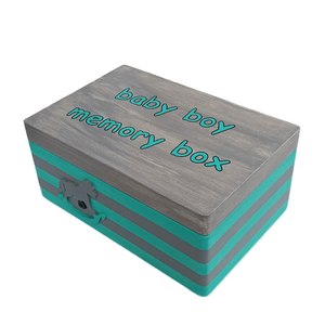Ξύλινο χειροποίητο Baby Boy Memory Box - Μέντα/Γκρι- 30*20*13,5εκ. - 4