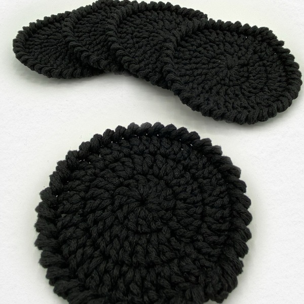 Χειροποίητα πλεκτά σουβέρ crochet - σετ 4 τμχ - Μαύρο - ύφασμα, crochet, βελονάκι, είδη σερβιρίσματος - 2