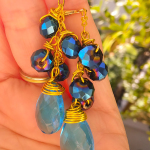Σκουλαρίκια με μπλε κρυστάλλους - γυαλί, επιχρυσωμένα, δάκρυ, χάντρες, κρεμαστά - 5