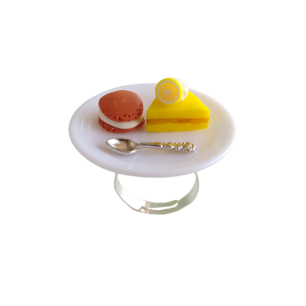 Δαχτυλίδι πάστα λεμόνι με πορτοκαλί macaron με πολυμερικό πηλό / μεσαίο / μεταλλική βάση / αυξομειούμενο / Twice Treasured - πηλός, cute, γλυκά, αυξομειούμενα