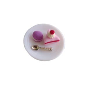 Δαχτυλίδι πάστα κεράσι με λιλά macaron με πολυμερικό πηλό / μεσαίο / μεταλλική βάση / αυξομειούμενο / Twice Treasured - πηλός, cute, γλυκά, αυξομειούμενα - 2
