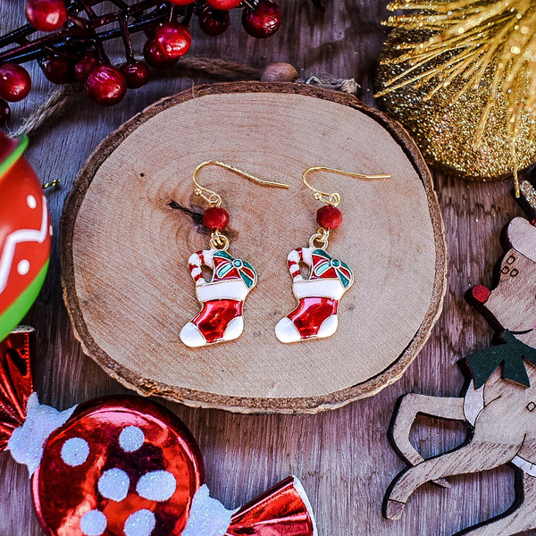 Χριστουγεννιάτικα σκουλαρίκια μπότες κόκκινες - μέταλλο, κοσμήματα, χριστουγεννιάτικα δώρα - 2