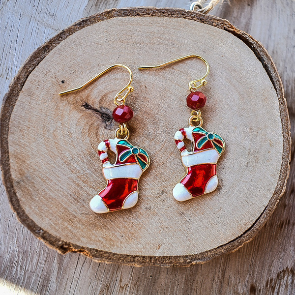 Χριστουγεννιάτικα σκουλαρίκια μπότες κόκκινες - μέταλλο, κοσμήματα, χριστουγεννιάτικα δώρα - 3