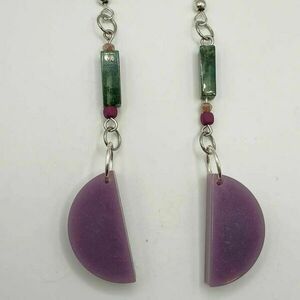 Green and purple boho earrings από υγρό γυαλί και ημιπολύτιμες χάντρες - πράσινο/μωβ - γυαλί, ατσάλι, boho, κρεμαστά - 3