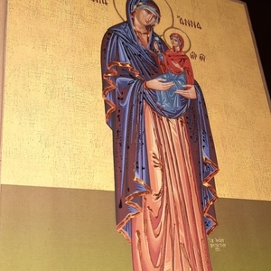 Ξύλινη χειροποίητη εικόνα της αγίας Άννας με την Παναγία αγκαλιά 22*28 εκ. - πίνακες & κάδρα, εικόνες αγίων - 2